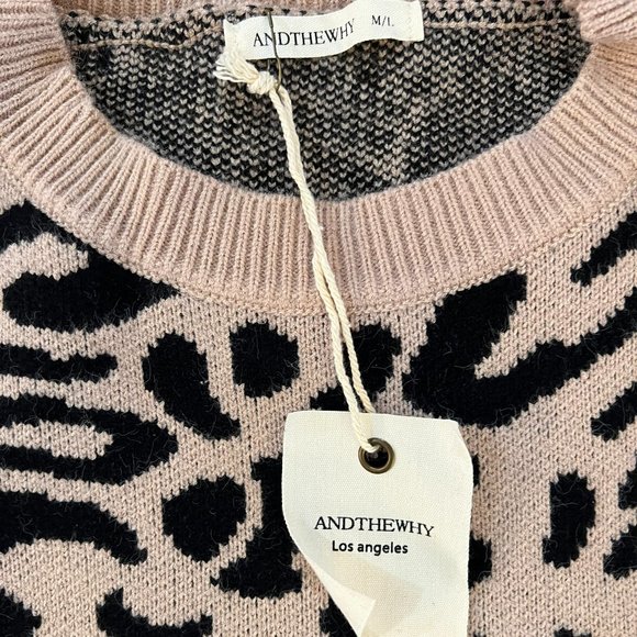 andthewhy Women's Knit, Puff Long Sleeve Sweater- Leopard (NEW) - Picture 2 of 2